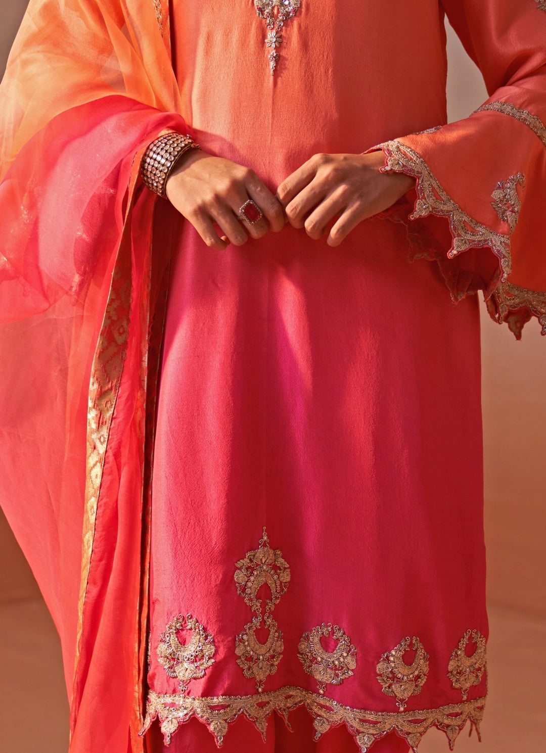 Nitika Gujral Peach And Pink Shaded Silk Kurta Salwar SetFabilicious Fashion