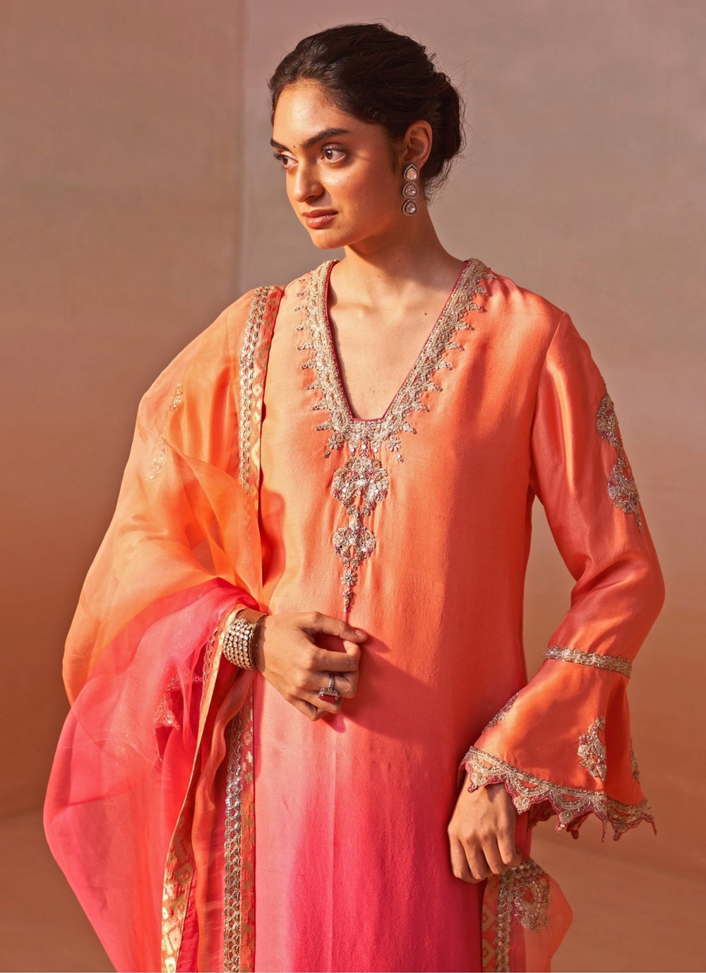 Nitika Gujral Peach And Pink Shaded Silk Kurta Salwar SetFabilicious Fashion