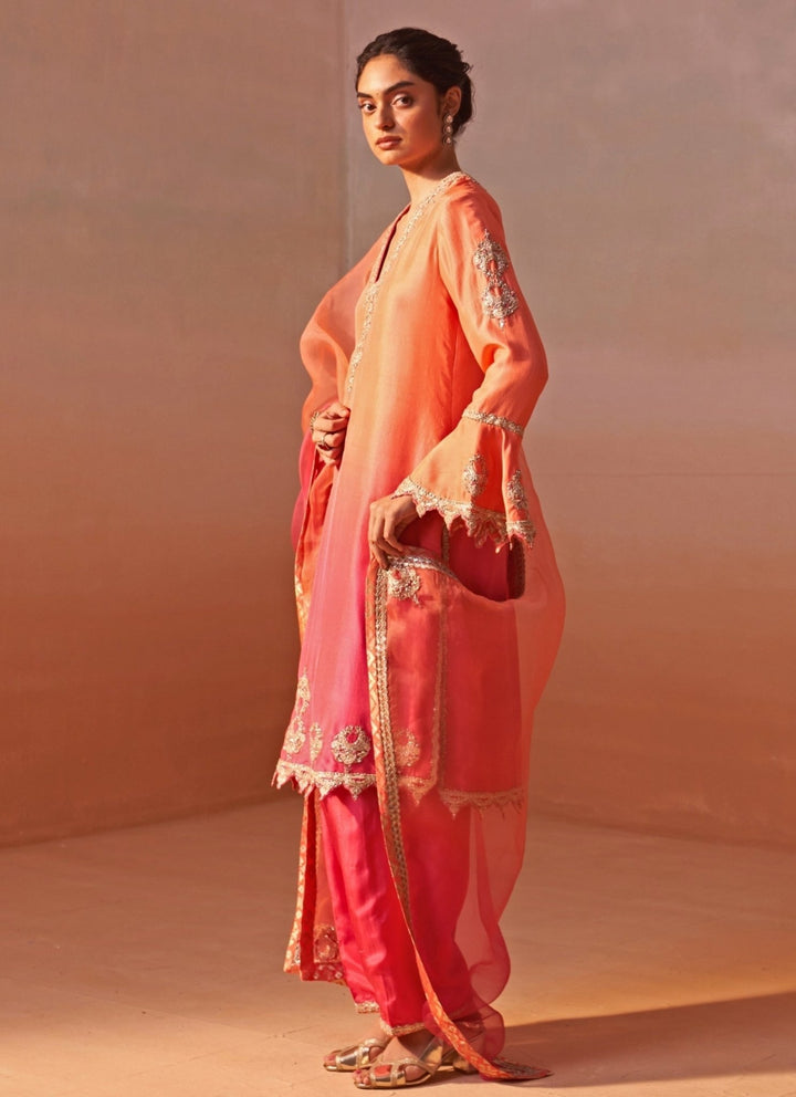Nitika Gujral Peach And Pink Shaded Silk Kurta Salwar SetFabilicious Fashion