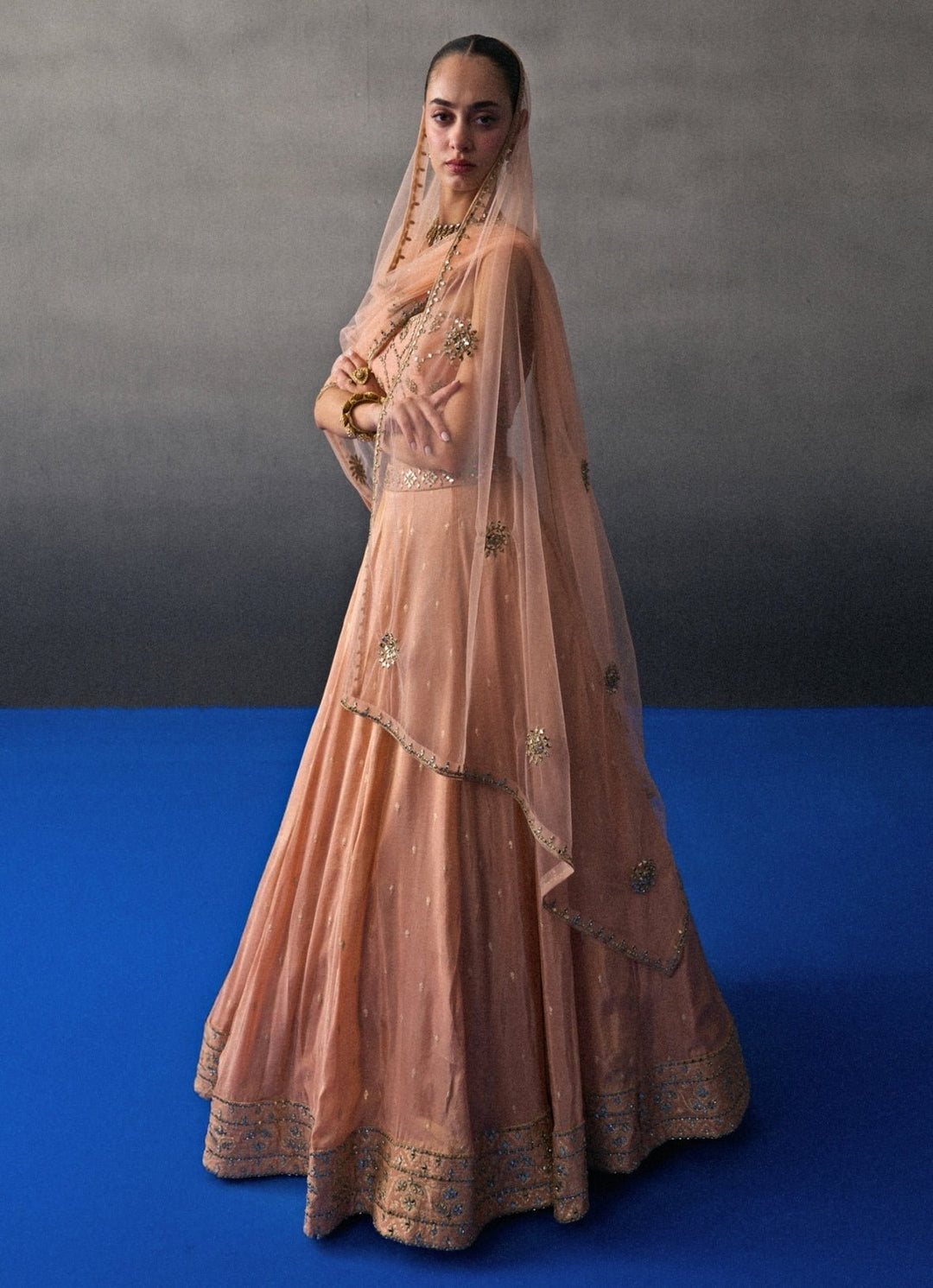 Peach Banarasi Silk Lehenga Set Angad Singh - Fabilicious Fashion