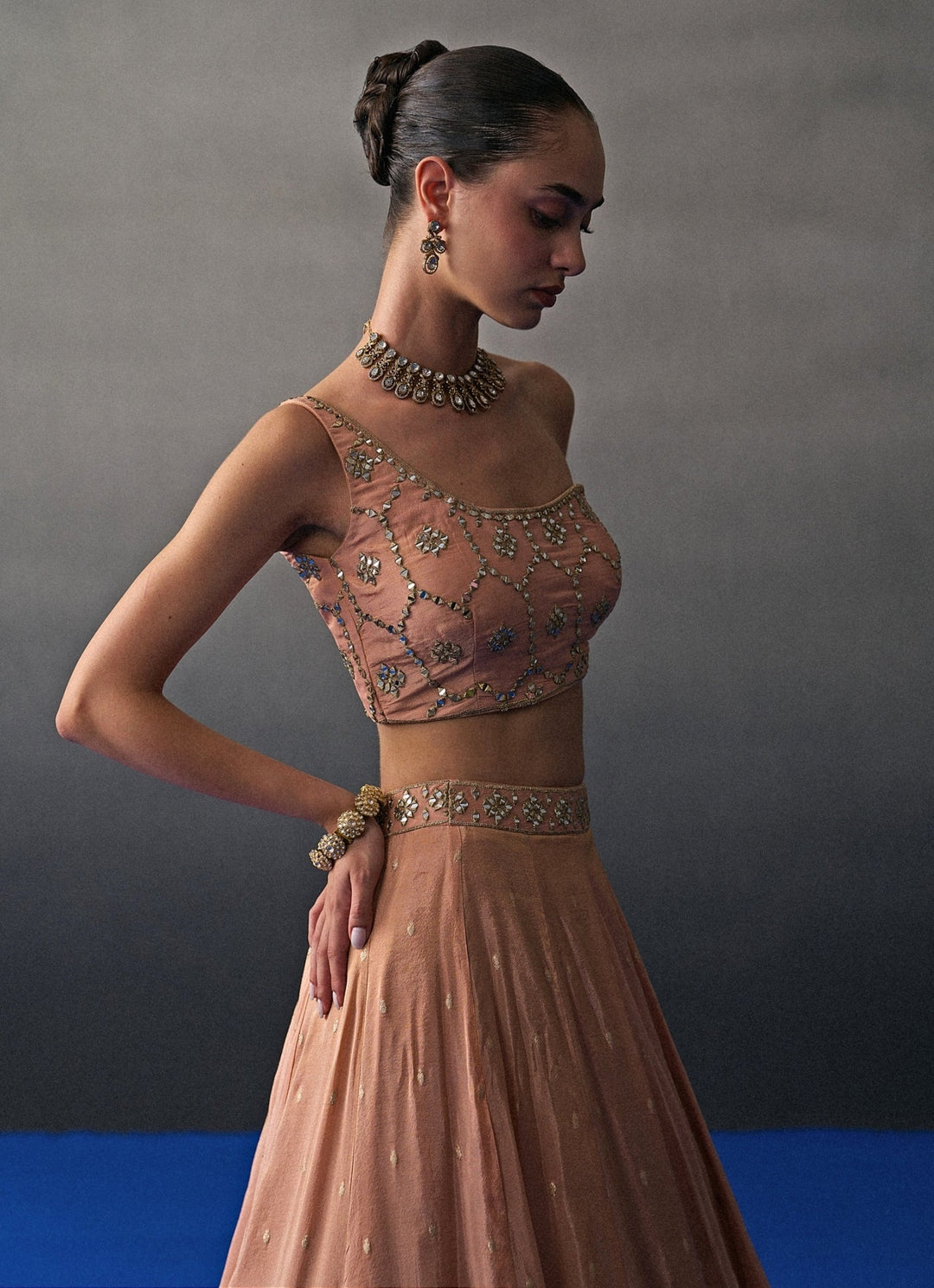 Peach Banarasi Silk Lehenga Set Angad Singh - Fabilicious Fashion