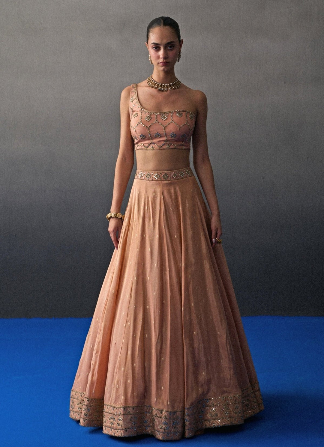 Peach Banarasi Silk Lehenga Set Angad Singh - Fabilicious Fashion