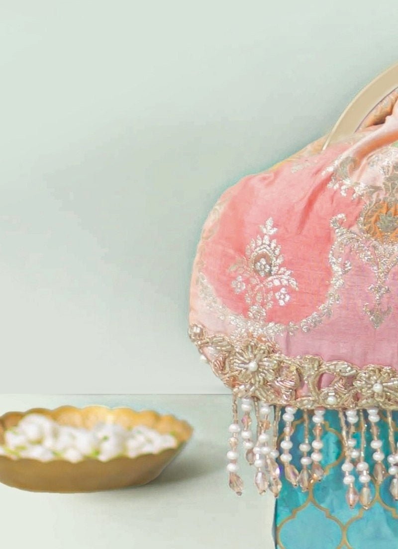 Peach Banarasi Silk Vintage Purse Amyra - Fabilicious Fashion