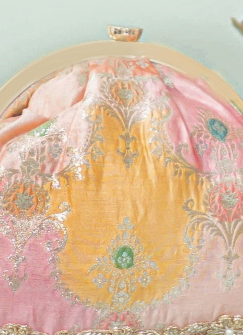 Peach Banarasi Silk Vintage Purse Amyra - Fabilicious Fashion