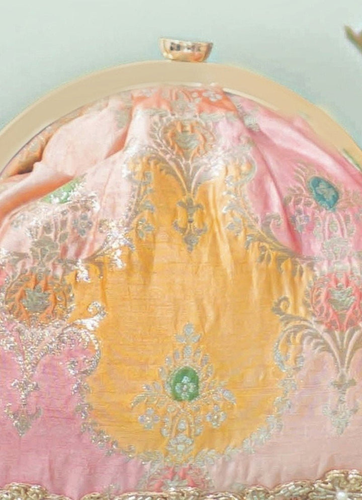 Peach Banarasi Silk Vintage Purse Amyra - Fabilicious Fashion