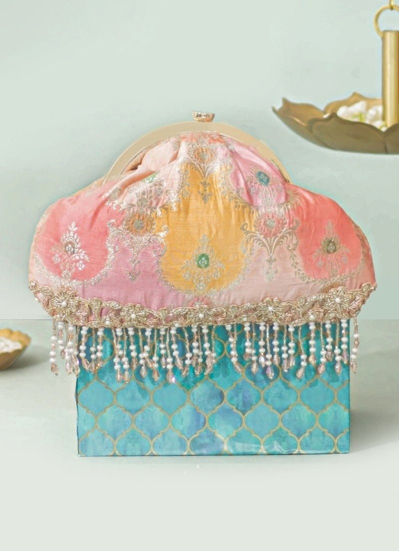 Peach Banarasi Silk Vintage Purse Amyra - Fabilicious Fashion