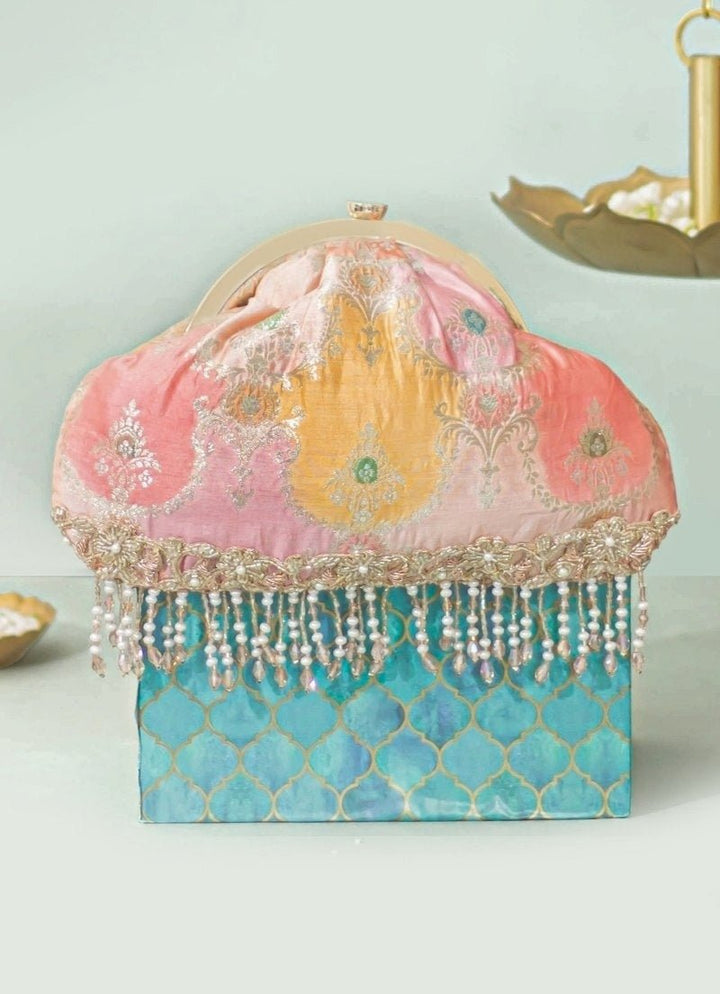 Peach Banarasi Silk Vintage Purse Amyra - Fabilicious Fashion