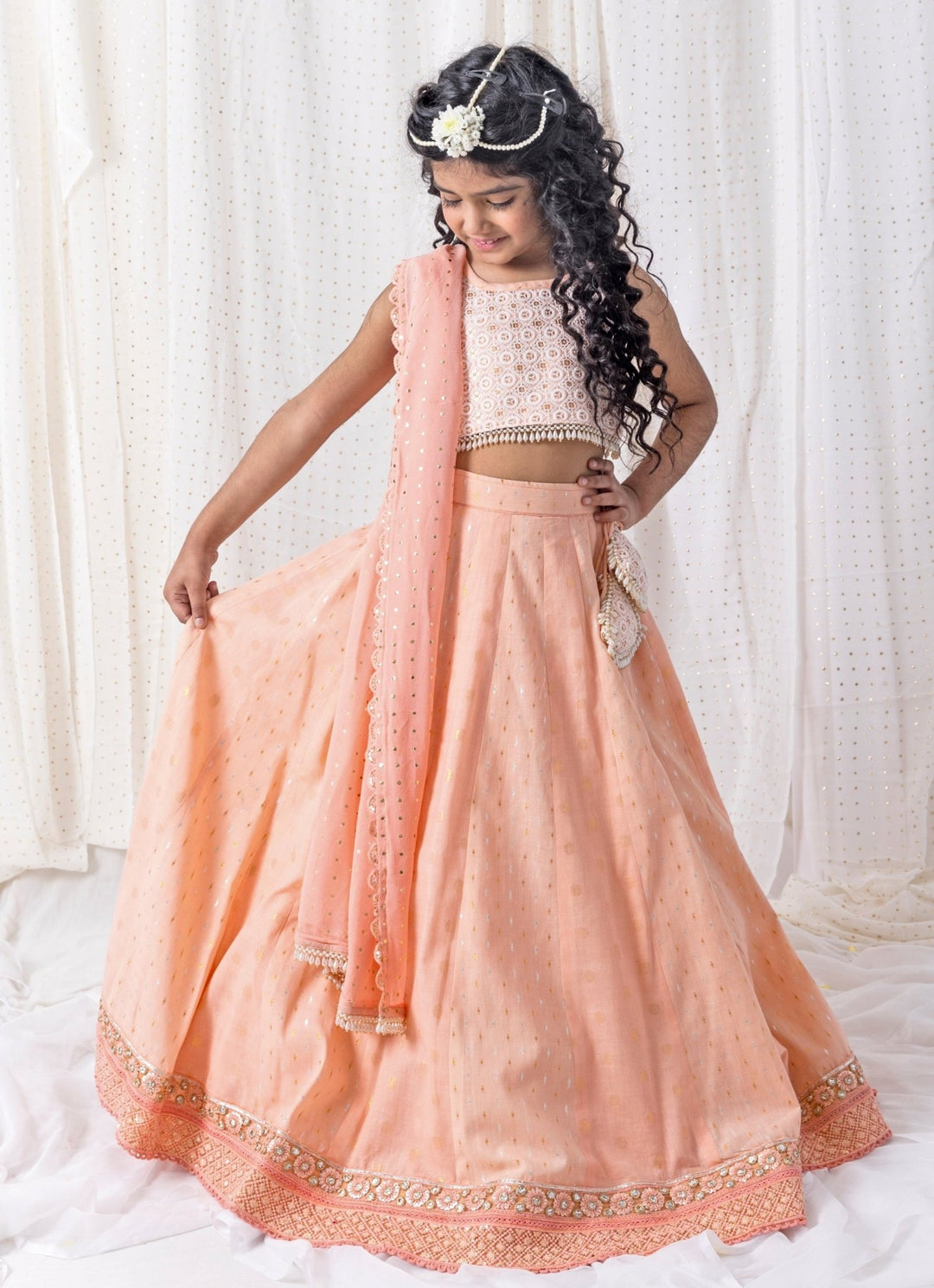 Peach Cotton Lehenga Set Chotibuti - Fabilicious Fashion