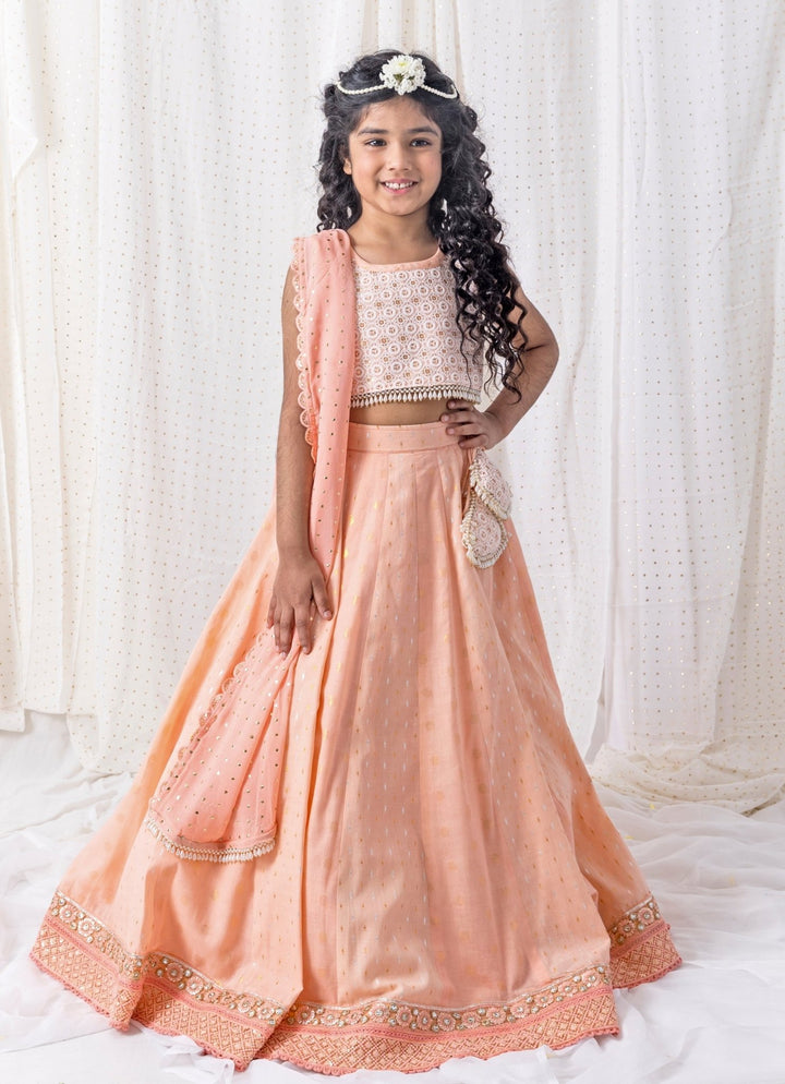 Peach Cotton Lehenga Set Chotibuti - Fabilicious Fashion