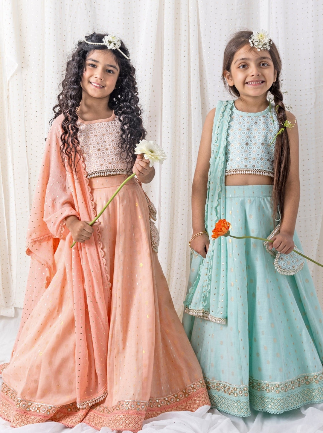 Peach Cotton Lehenga Set Chotibuti - Fabilicious Fashion
