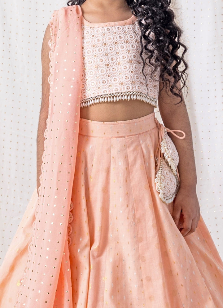 Peach Cotton Lehenga Set Chotibuti - Fabilicious Fashion