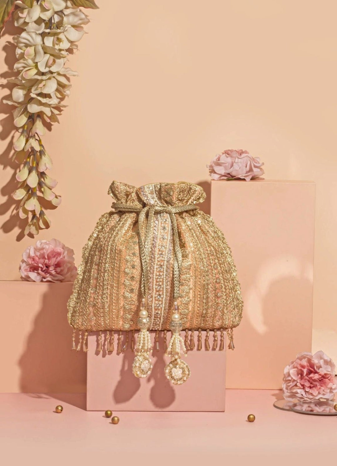 Peach Embellished Potli AMYRA - Fabilicious Fashion