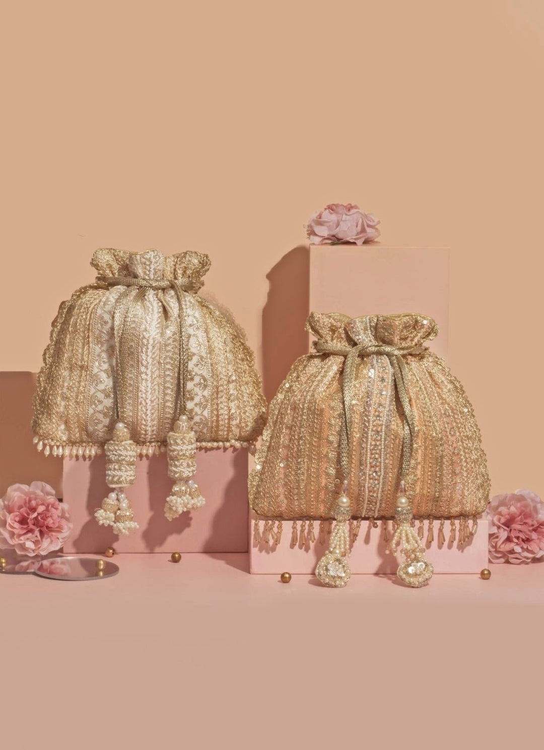 Peach Embellished Potli AMYRA - Fabilicious Fashion