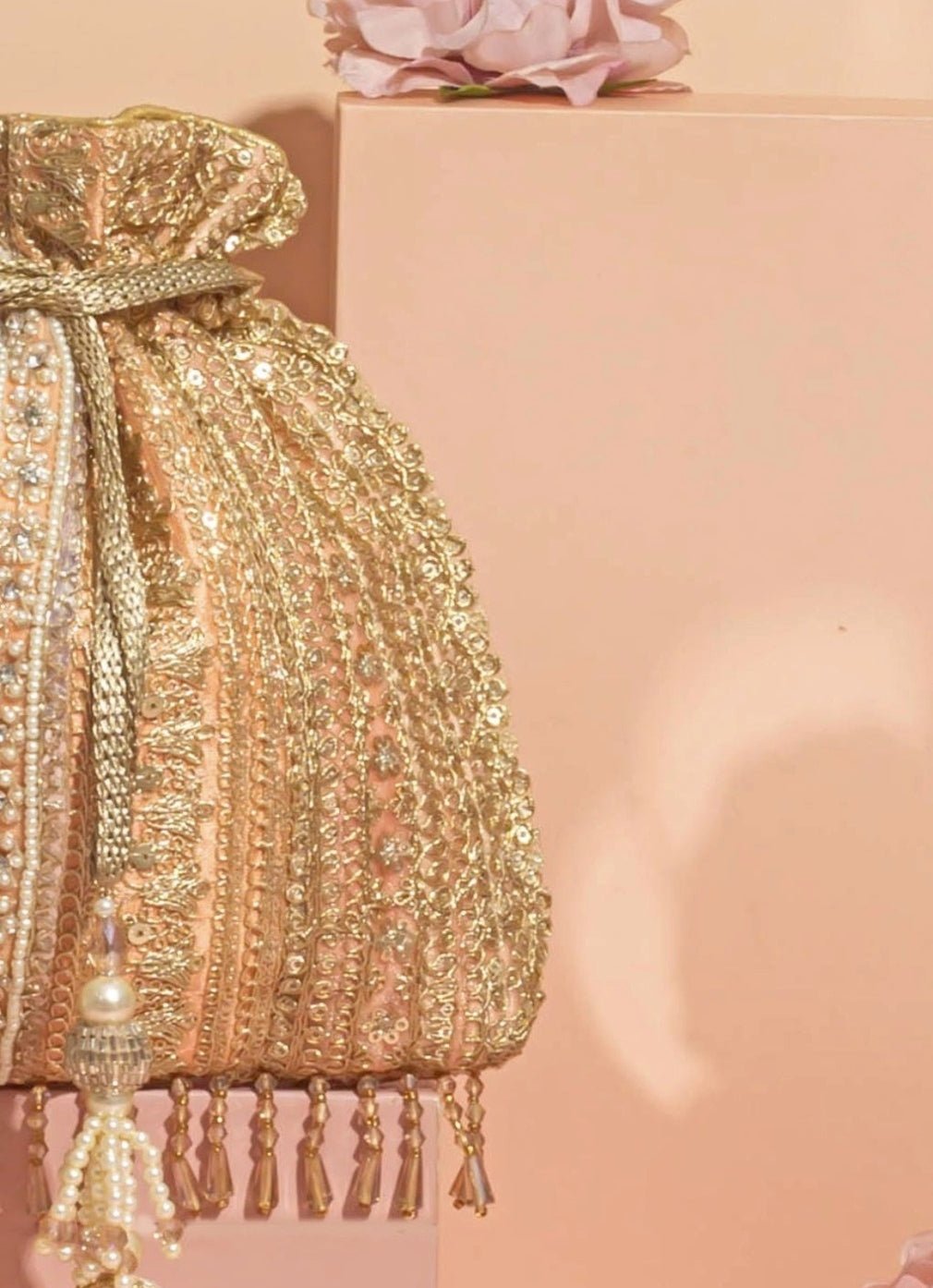 Peach Embellished Potli AMYRA - Fabilicious Fashion