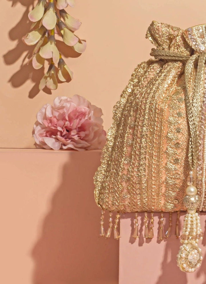 Peach Embellished Potli AMYRA - Fabilicious Fashion