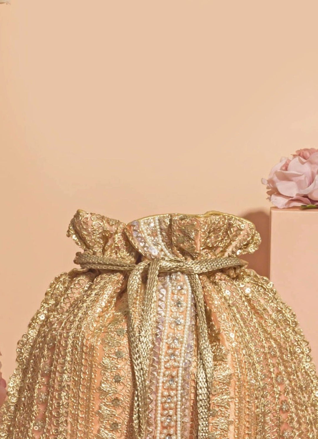 Peach Embellished Potli AMYRA - Fabilicious Fashion