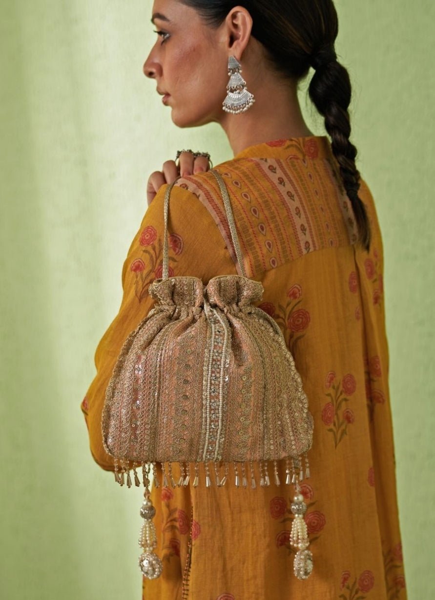 Peach Embellished Potli AMYRA - Fabilicious Fashion