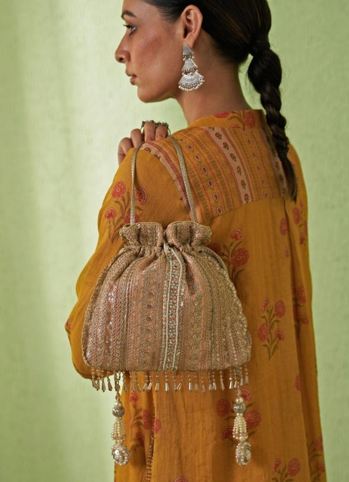 Peach Embellished Potli AMYRA - Fabilicious Fashion