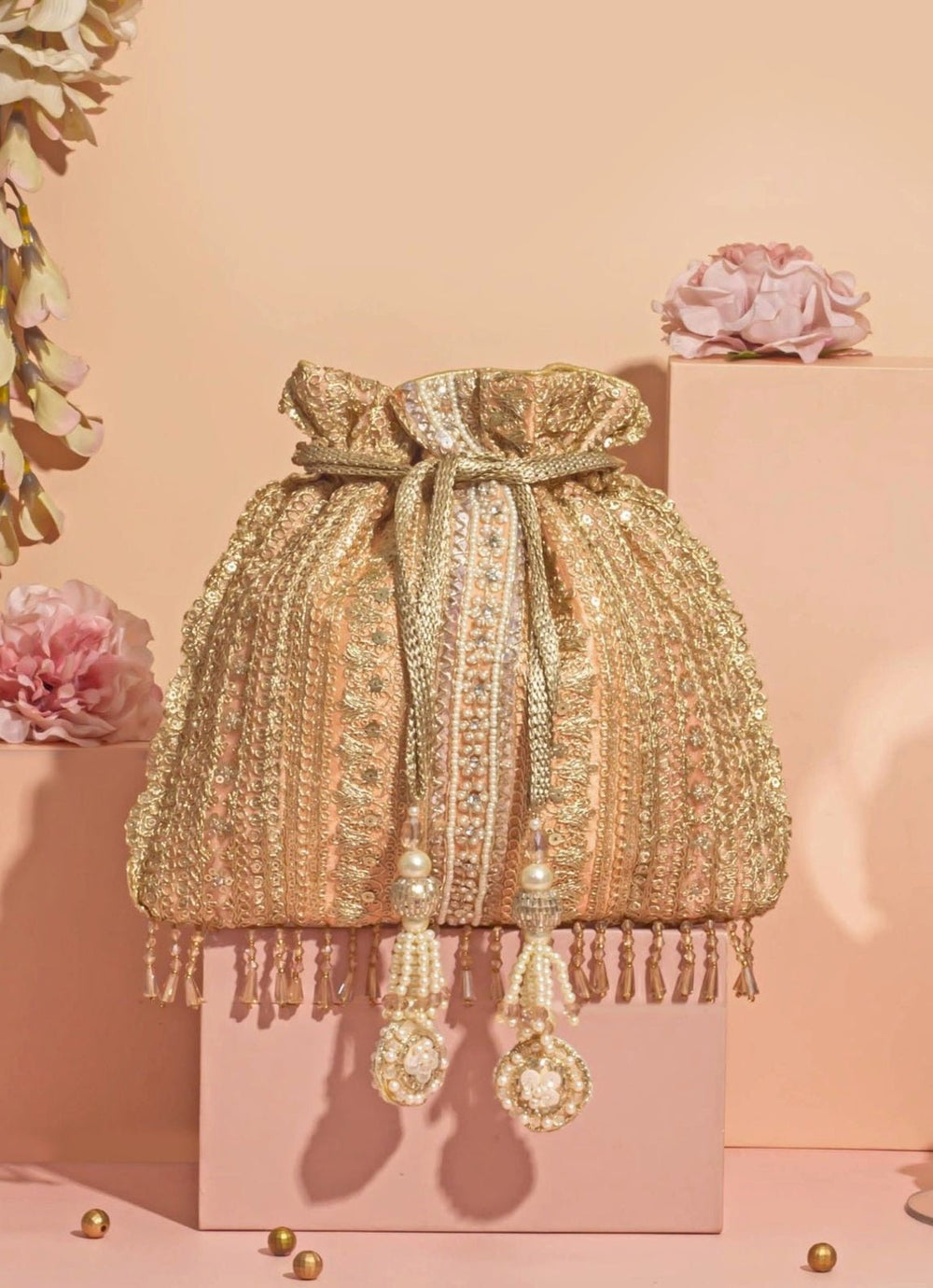 Peach Embellished Potli AMYRA - Fabilicious Fashion