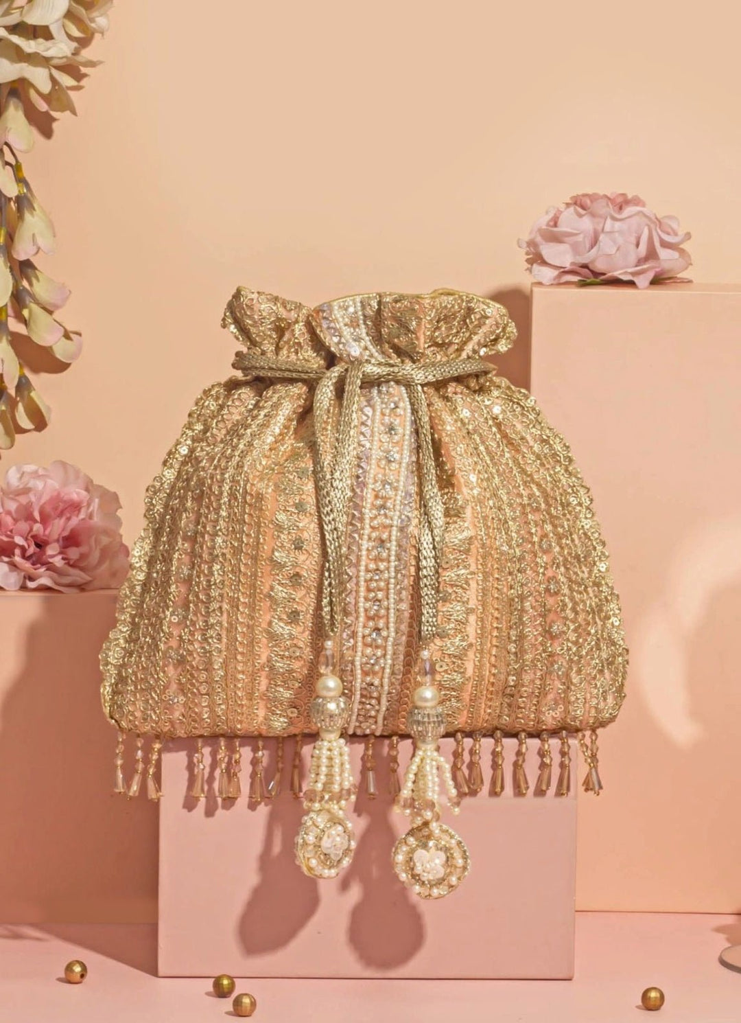 Peach Embellished Potli AMYRA - Fabilicious Fashion