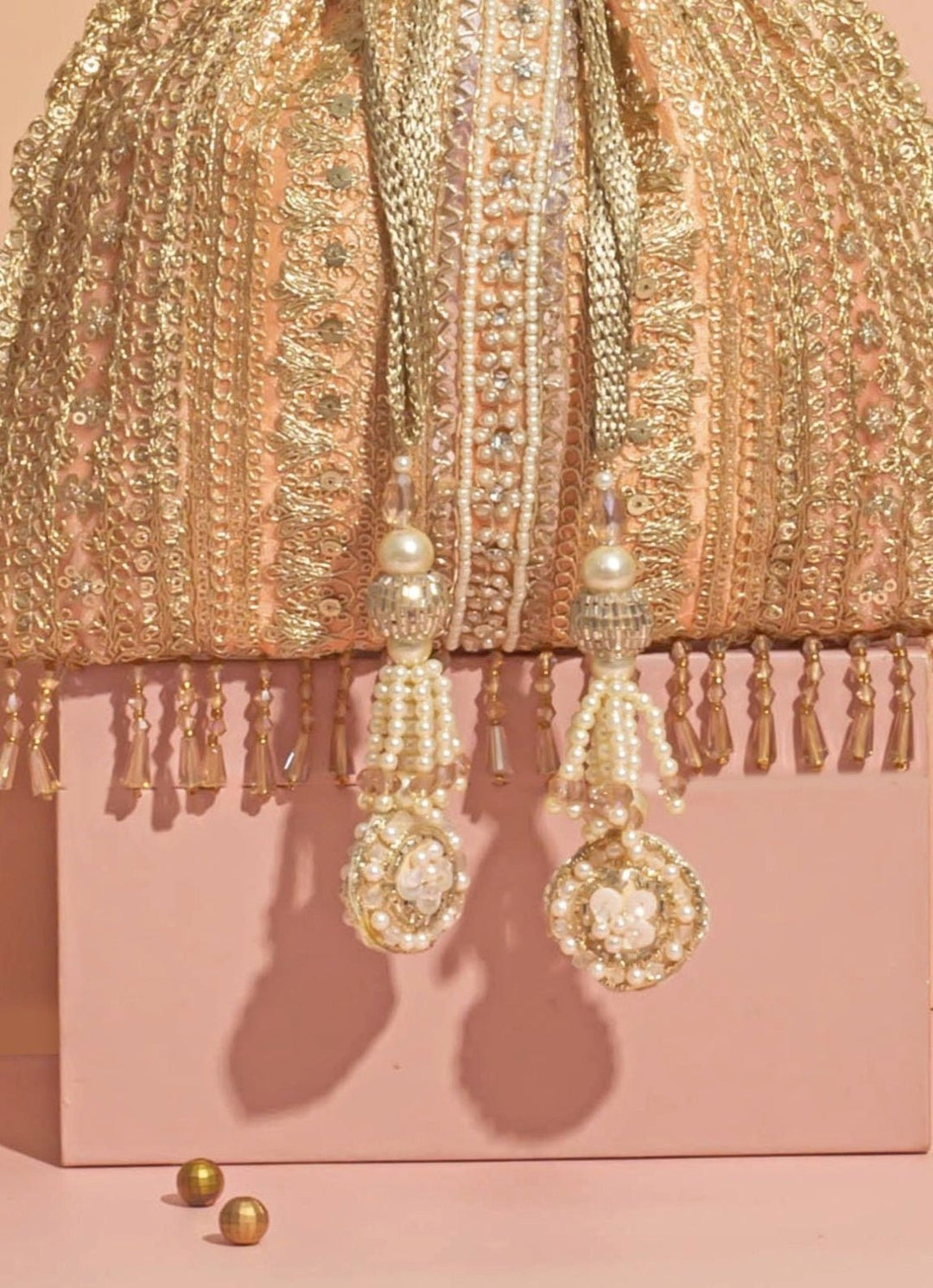 Peach Embellished Potli AMYRA - Fabilicious Fashion