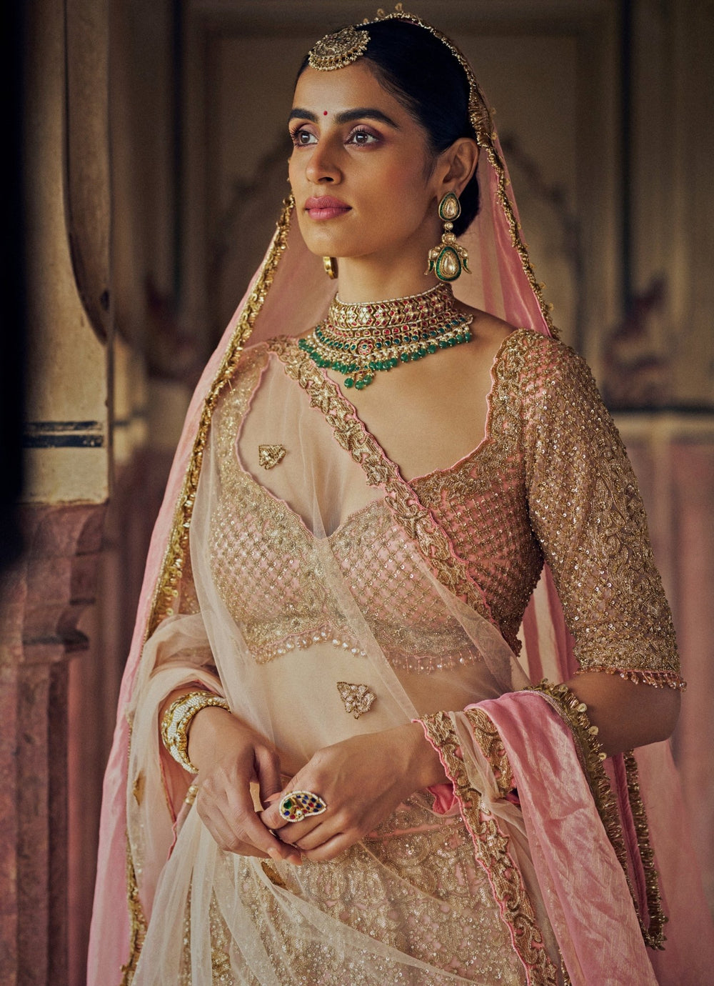 Peach Embroidered Bridal Lehenga Set Nitika Gujral - Fabilicious Fashion