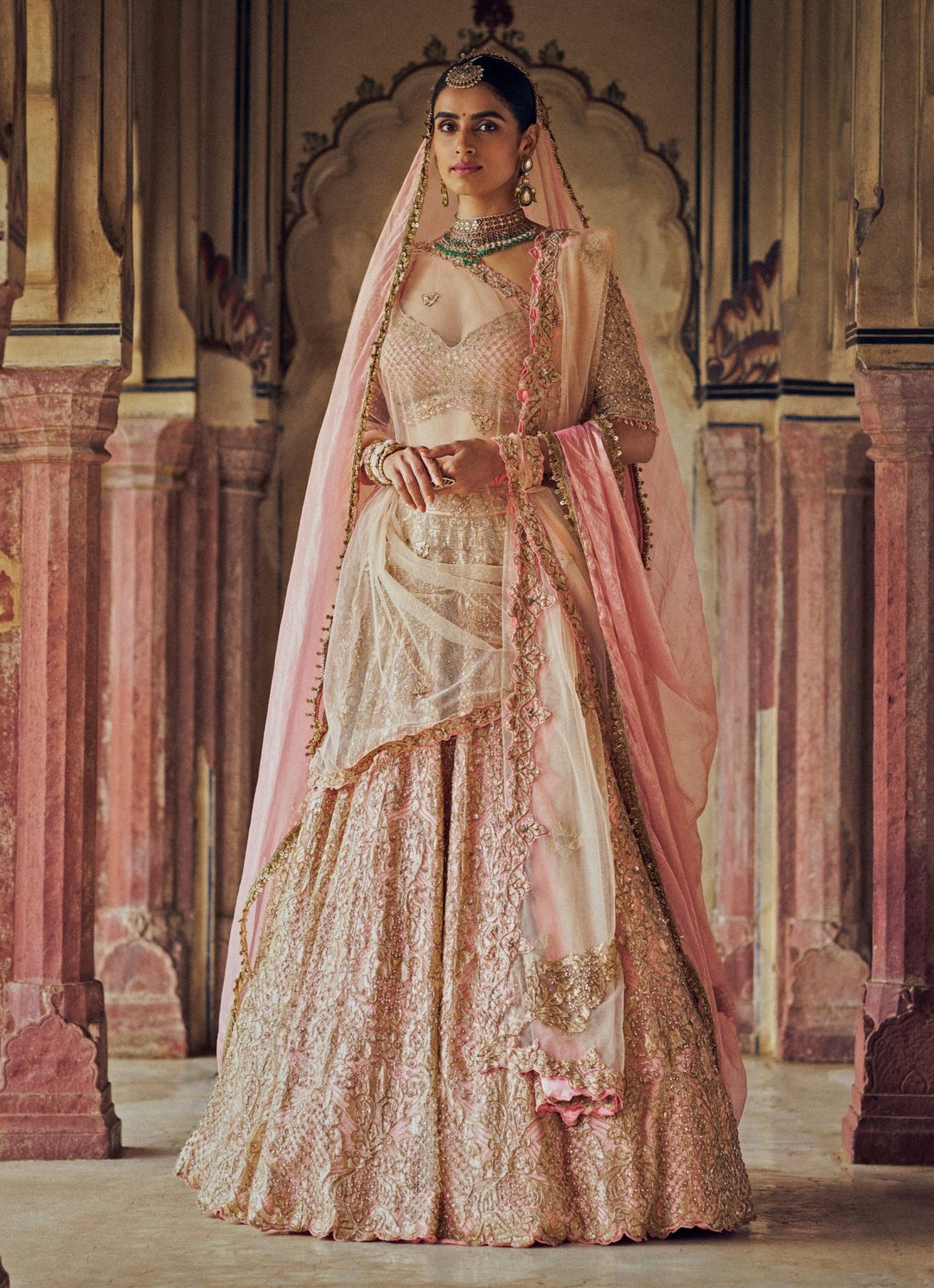 Peach Embroidered Bridal Lehenga Set Nitika Gujral - Fabilicious Fashion