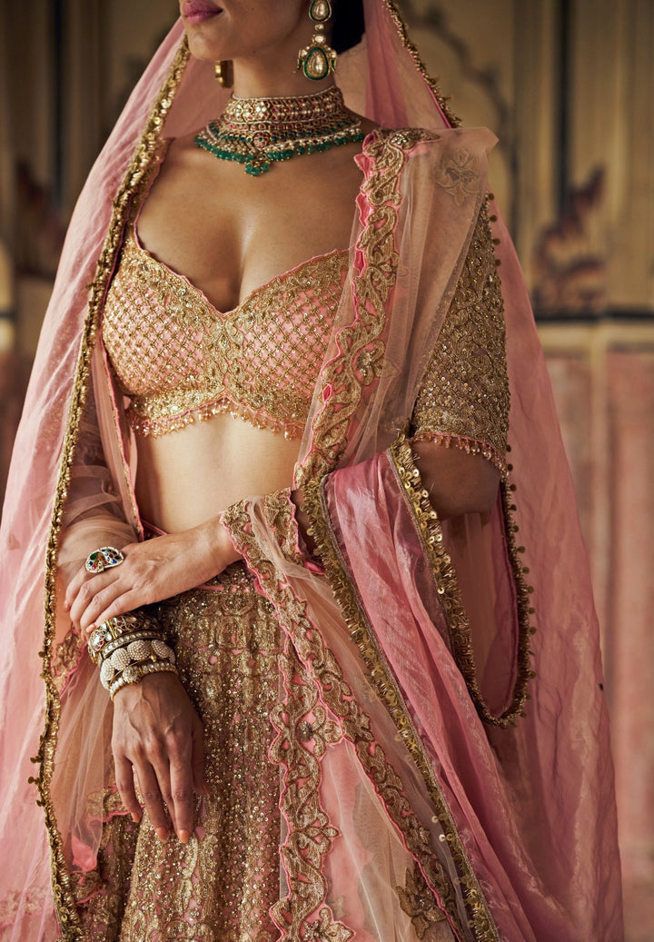 Peach Embroidered Bridal Lehenga Set Nitika Gujral - Fabilicious Fashion