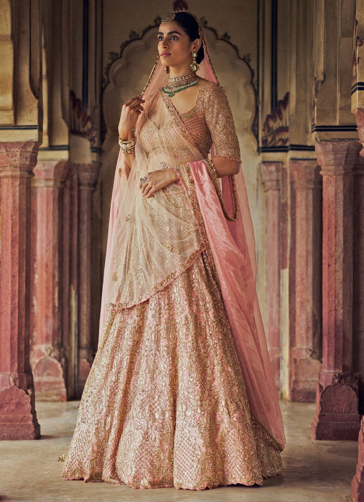 Peach Embroidered Bridal Lehenga Set Nitika Gujral - Fabilicious Fashion