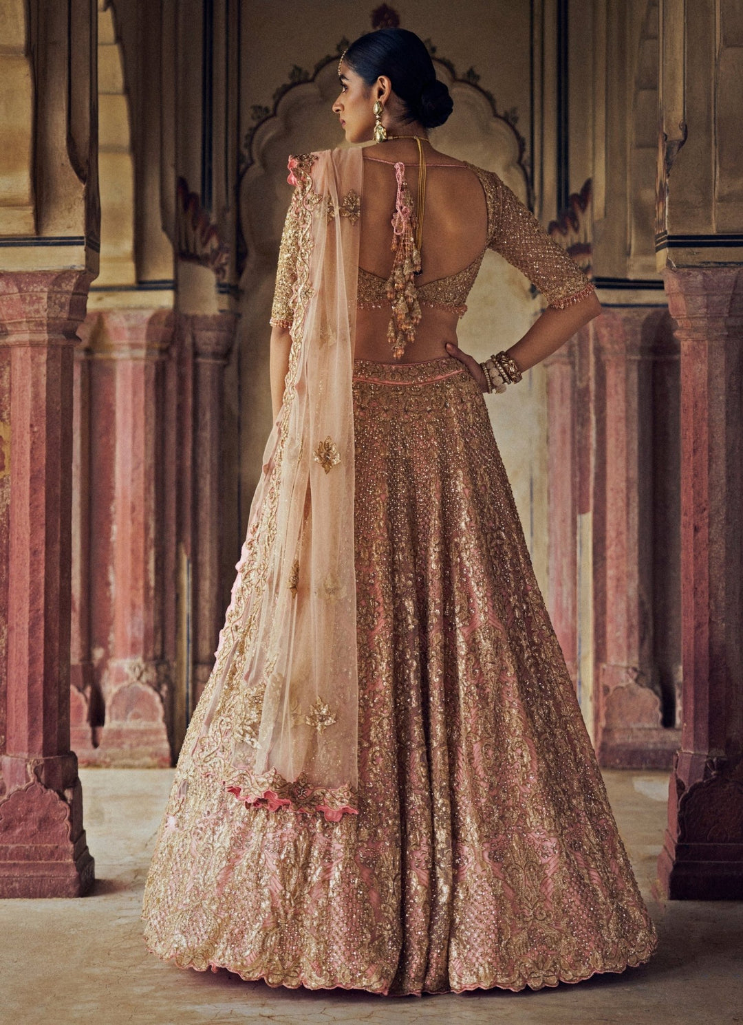 Peach Embroidered Bridal Lehenga Set Nitika Gujral - Fabilicious Fashion