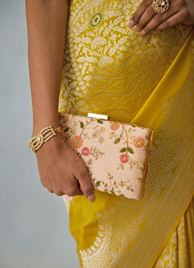 Peach Embroidered Clutch AMYRA - Fabilicious Fashion