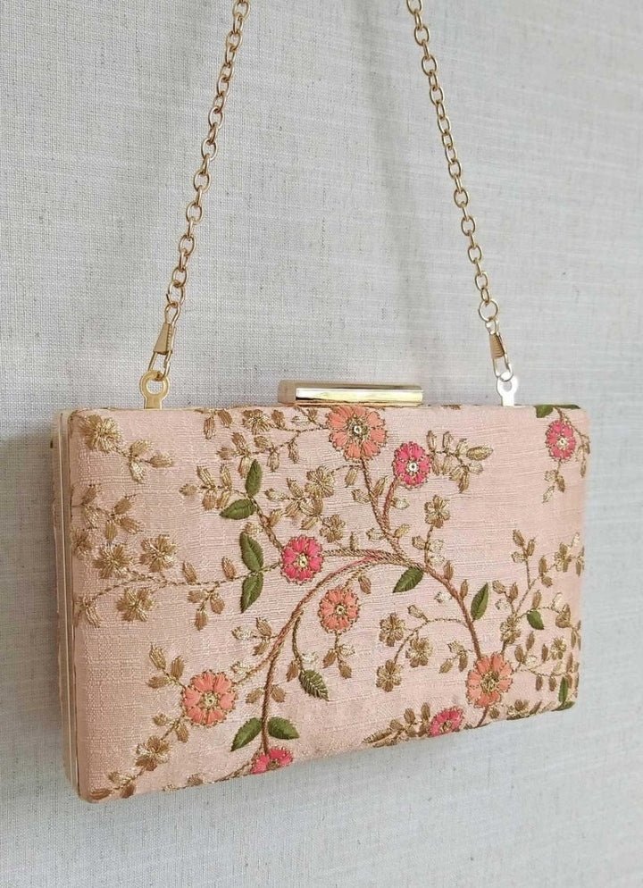 Peach Embroidered Clutch AMYRA - Fabilicious Fashion