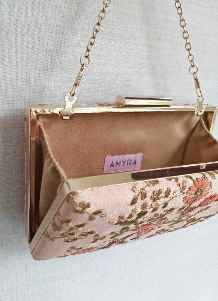 Peach Embroidered Clutch AMYRA - Fabilicious Fashion