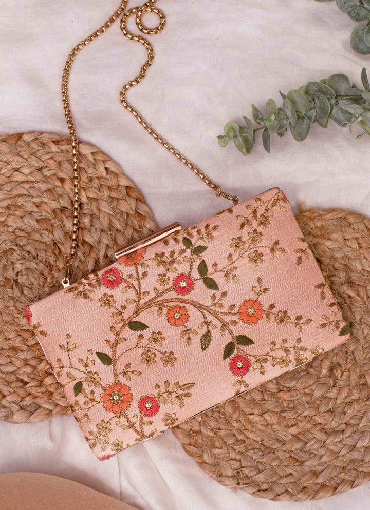 Peach Embroidered Clutch AMYRA - Fabilicious Fashion