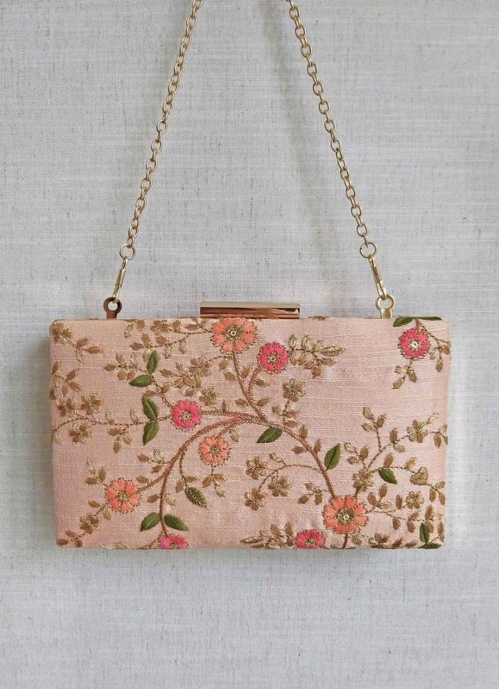 Peach Embroidered Clutch AMYRA - Fabilicious Fashion