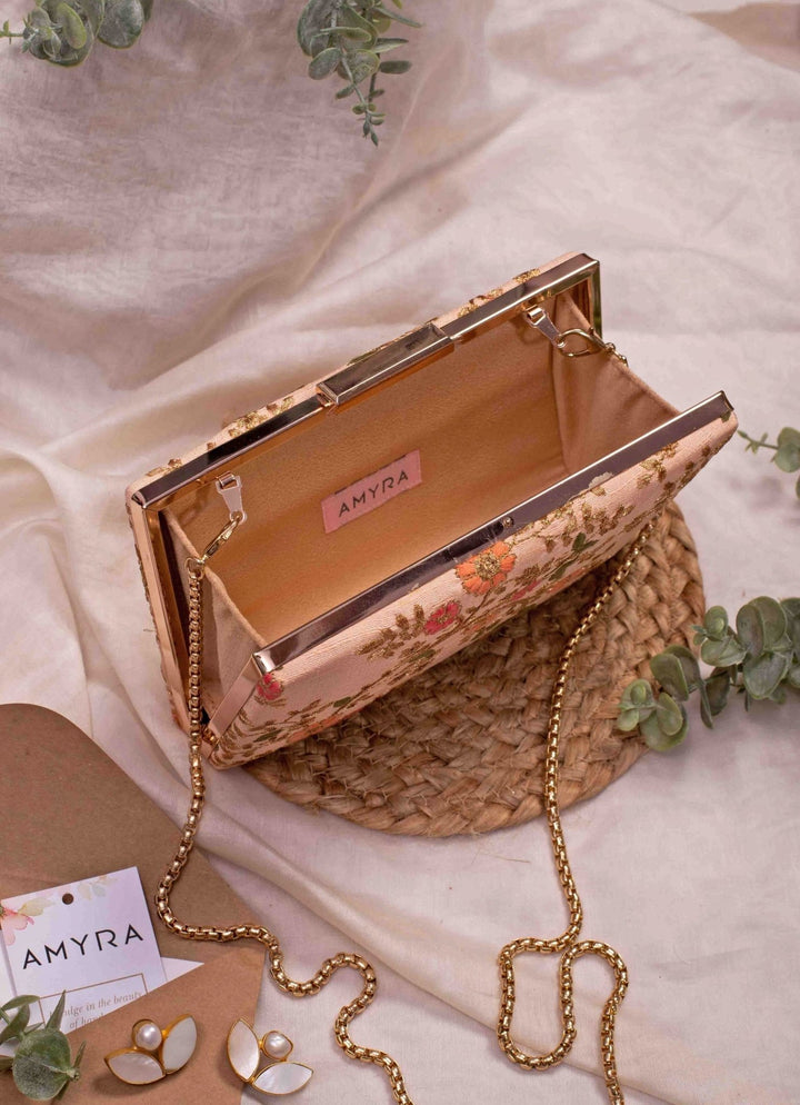 Peach Embroidered Clutch AMYRA - Fabilicious Fashion
