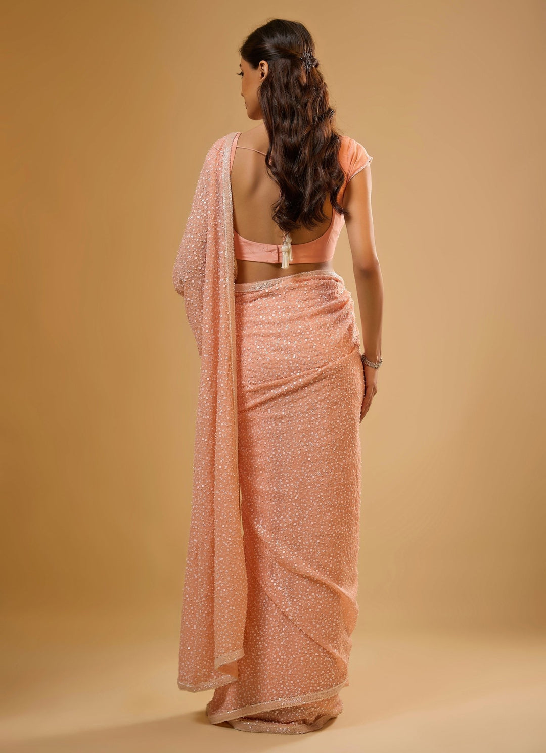 Peach Embroidered Georgette Saree Renee Label - Fabilicious Fashion