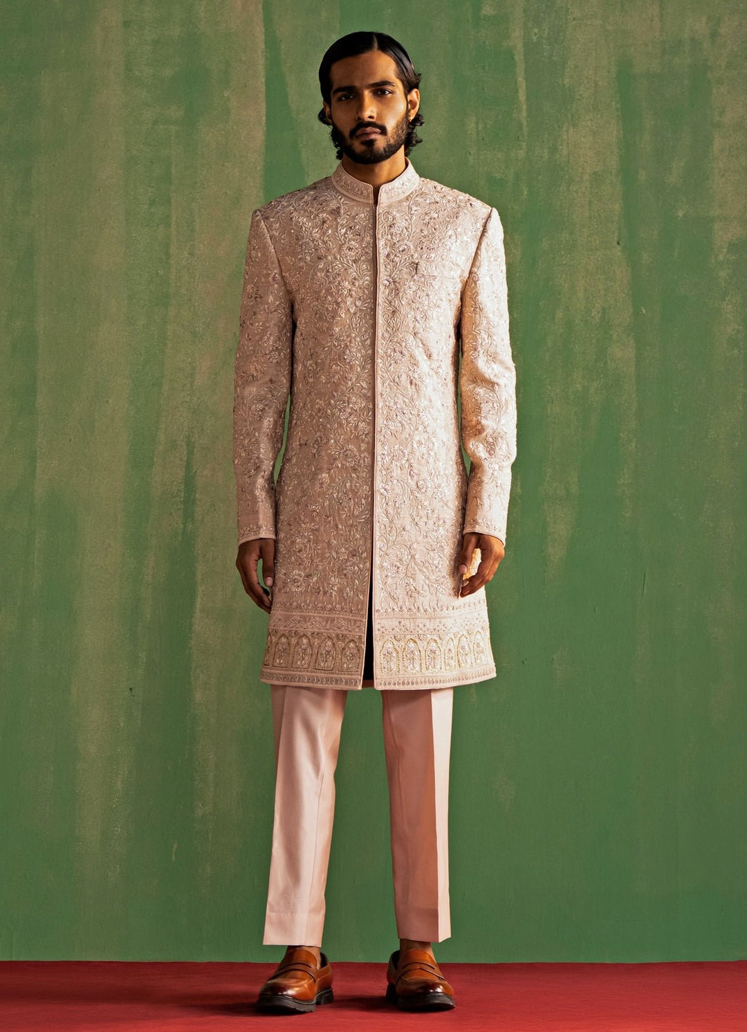 Peach Embroidered Groom Sherwani Set Studio Bagechaa - Men - Fabilicious Fashion