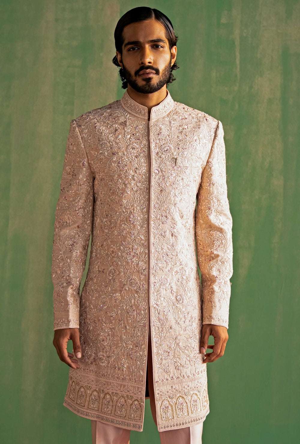 Peach Embroidered Groom Sherwani Set Studio Bagechaa - Men - Fabilicious Fashion