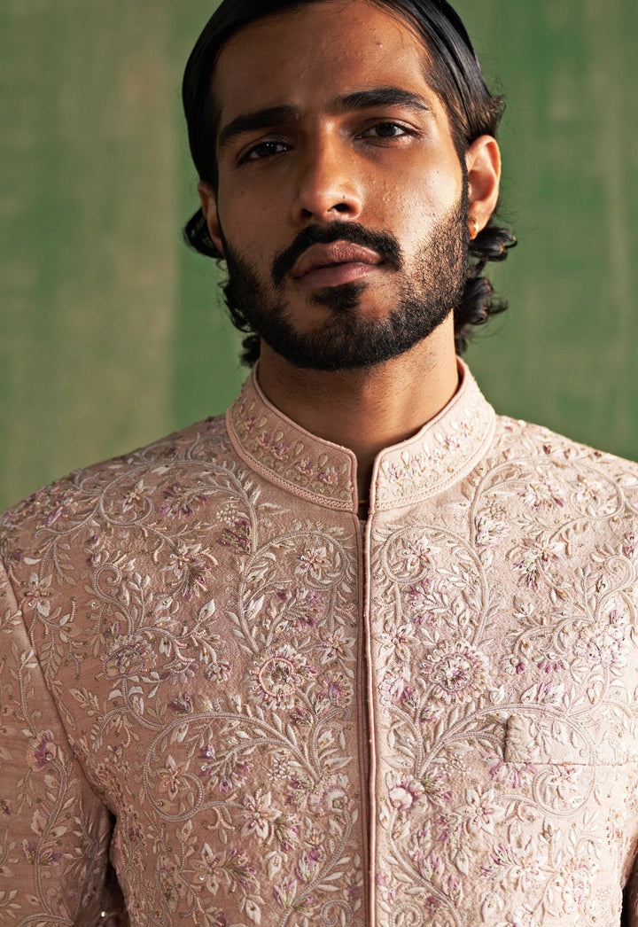 Peach Embroidered Groom Sherwani Set Studio Bagechaa - Men - Fabilicious Fashion