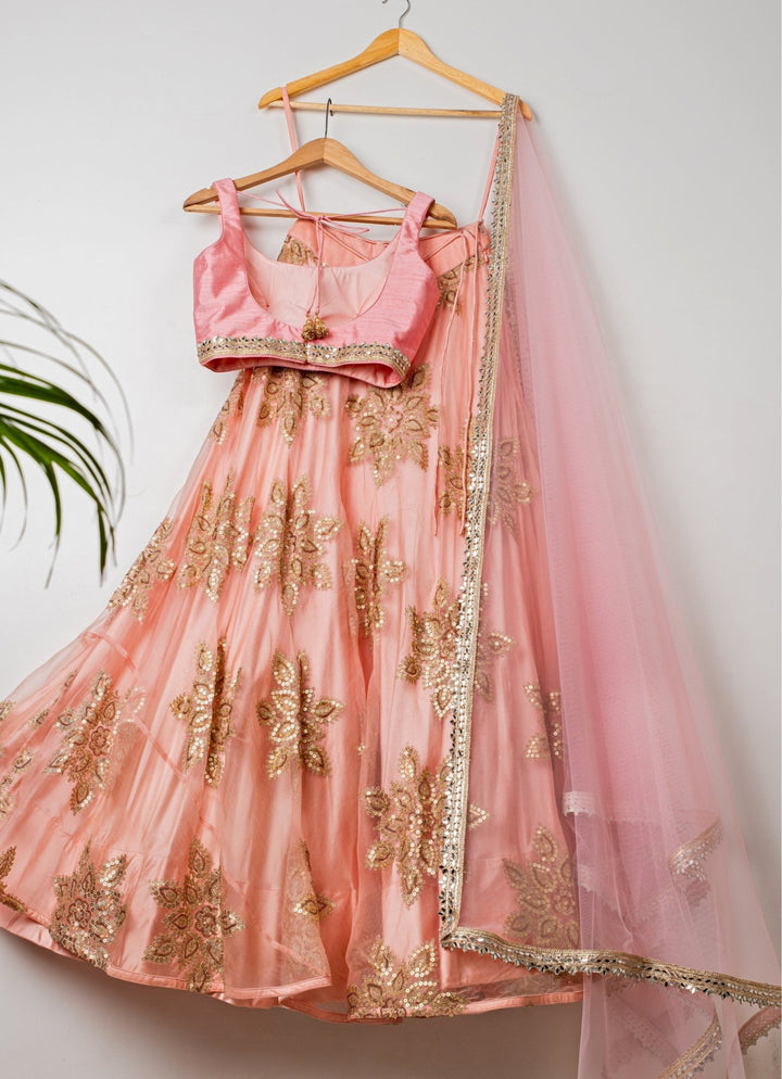 Peach Embroidered Organza Lehenga Anisha Shetty - Fabilicious Fashion
