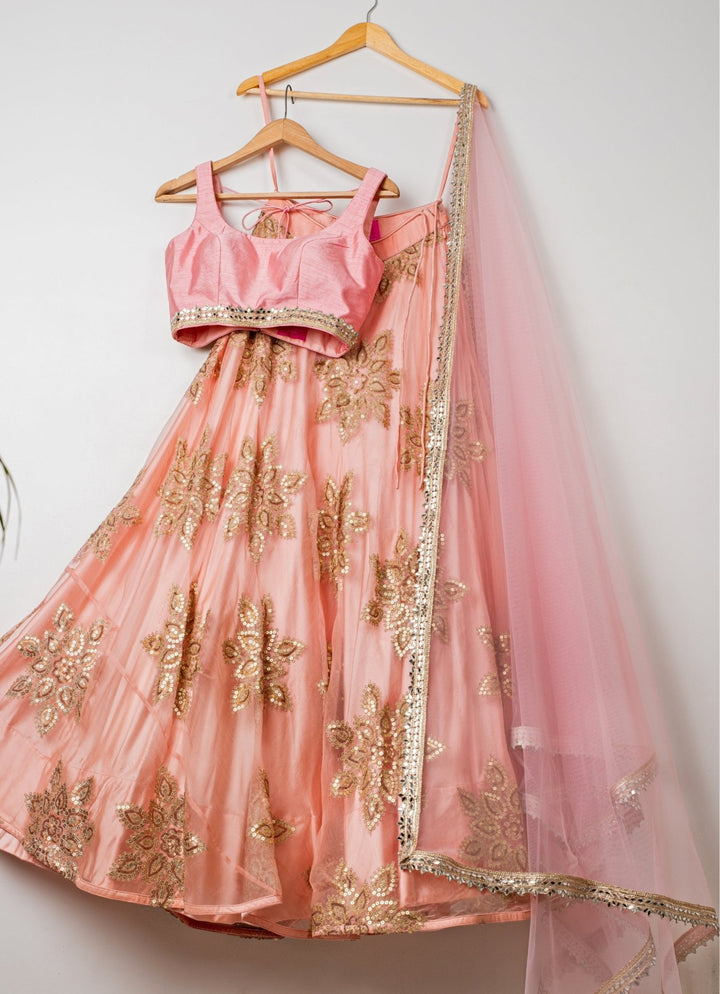 Peach Embroidered Organza Lehenga Anisha Shetty - Fabilicious Fashion