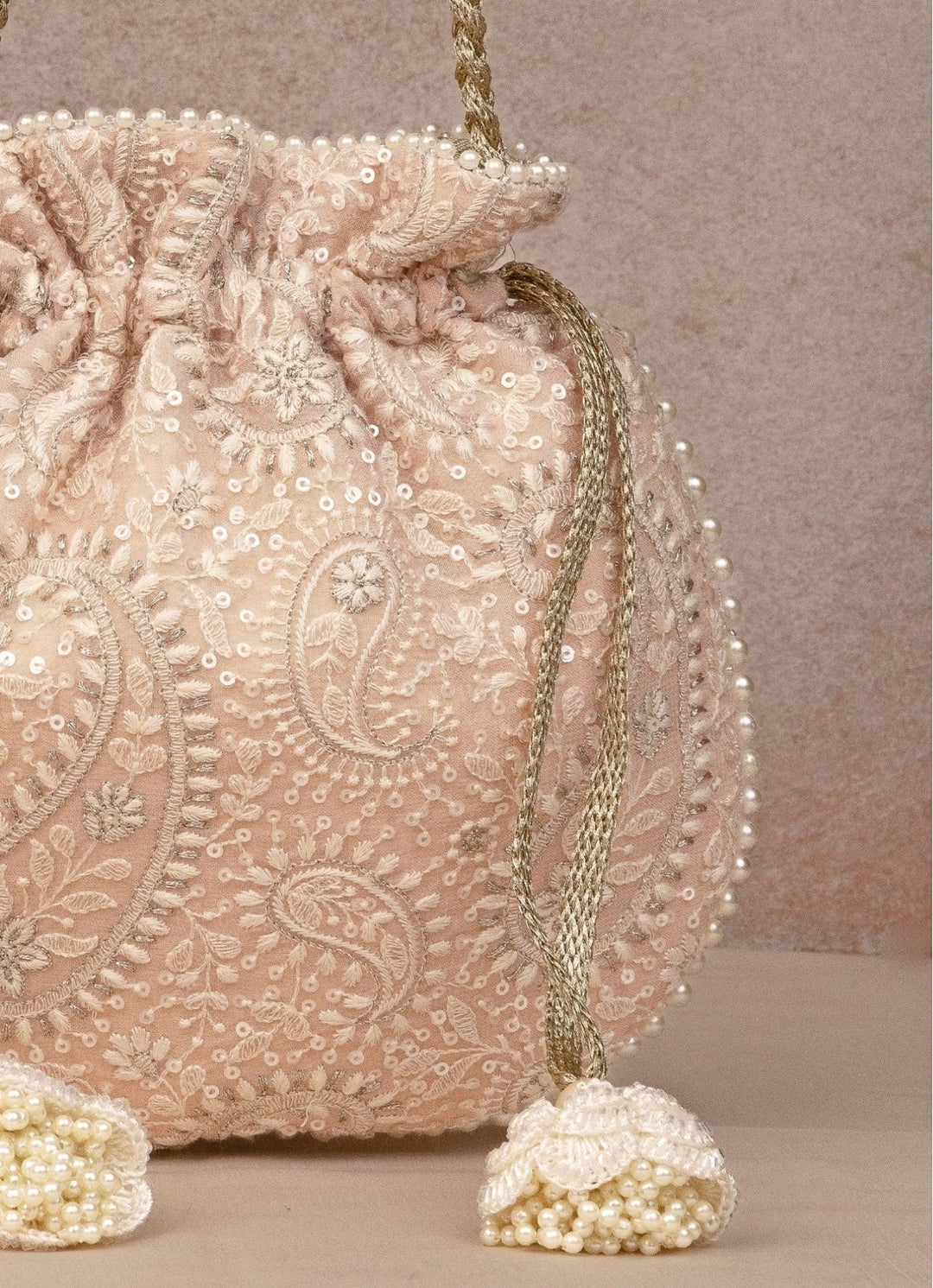 Peach Embroidered Potli AMYRA - Fabilicious Fashion