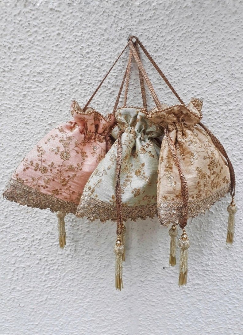 Peach Embroidered Potli AMYRA - Fabilicious Fashion