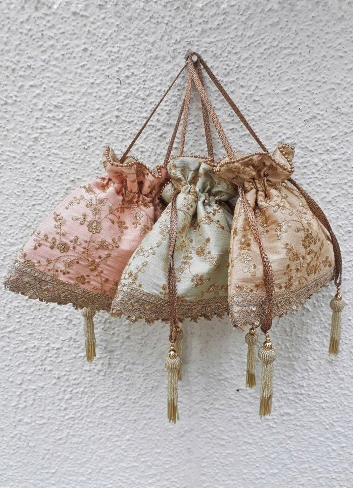 Peach Embroidered Potli AMYRA - Fabilicious Fashion