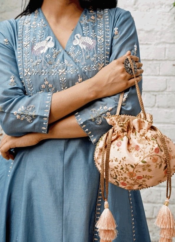 Peach Embroidered Potli AMYRA - Fabilicious Fashion