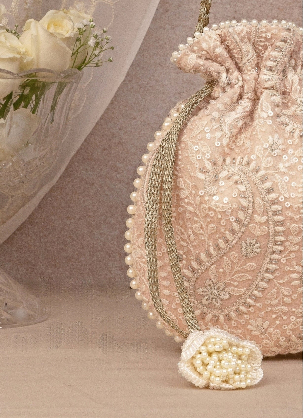 Peach Embroidered Potli AMYRA - Fabilicious Fashion