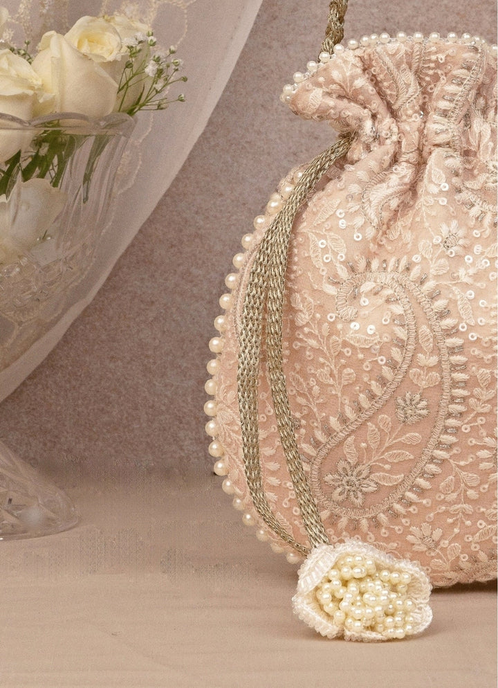 Peach Embroidered Potli AMYRA - Fabilicious Fashion