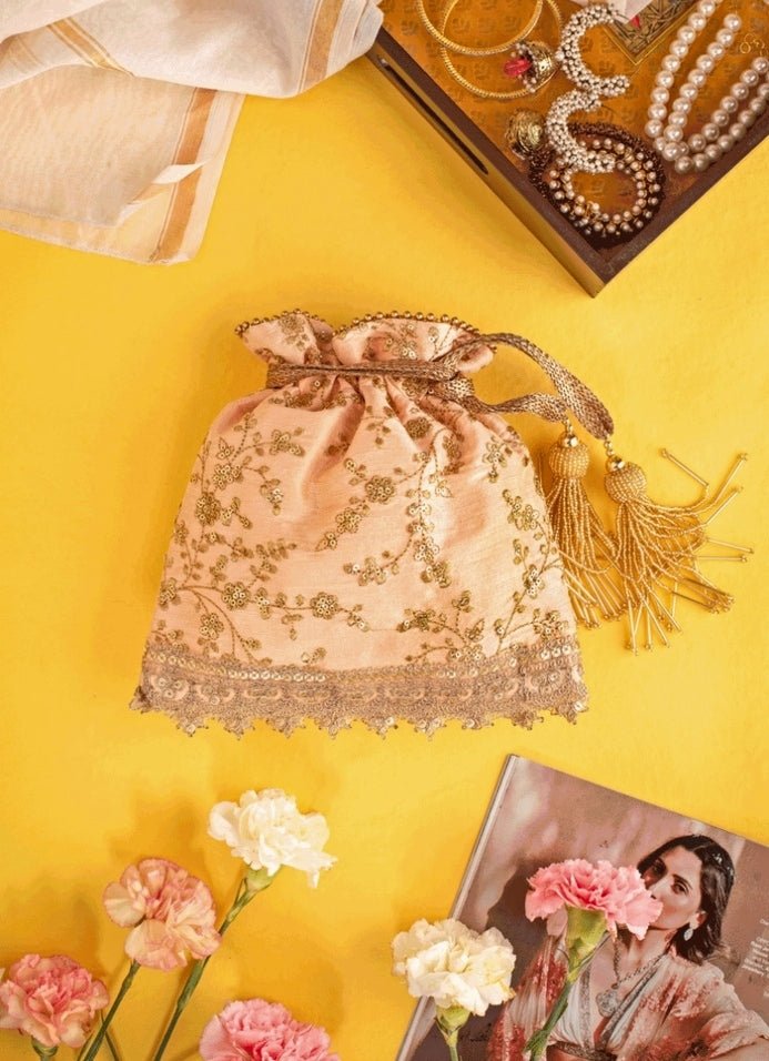 Peach Embroidered Potli AMYRA - Fabilicious Fashion