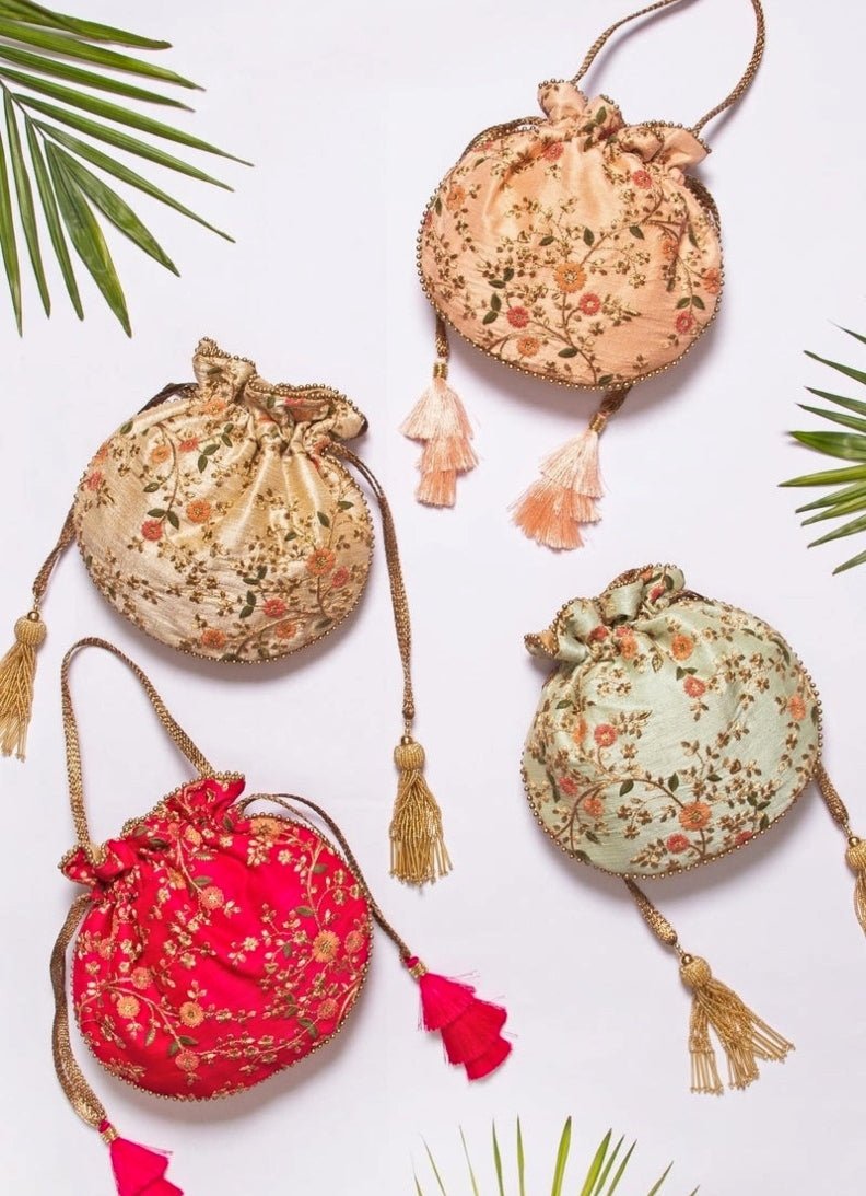 Peach Embroidered Potli AMYRA - Fabilicious Fashion